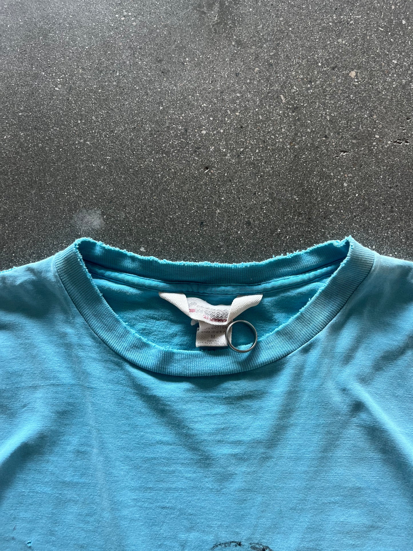 70’S THRASHED AQUA SELVEDGE POCKET TEE - L