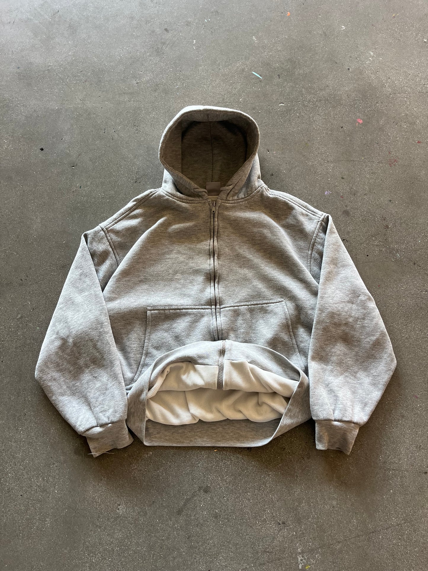 90’S HEATHER GRAY THERMAL LINED ZIP UP HOODIE - BOXY L