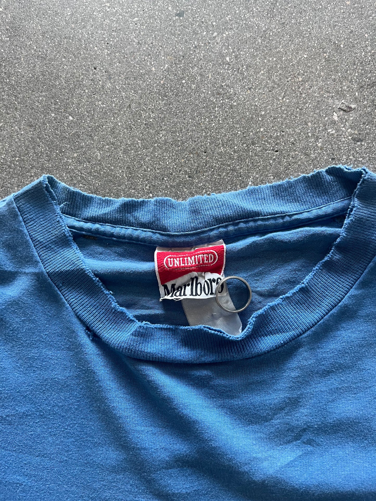 90’S DISTRESSED BLUE MARLBORO POCKET TEE - BOXY XL