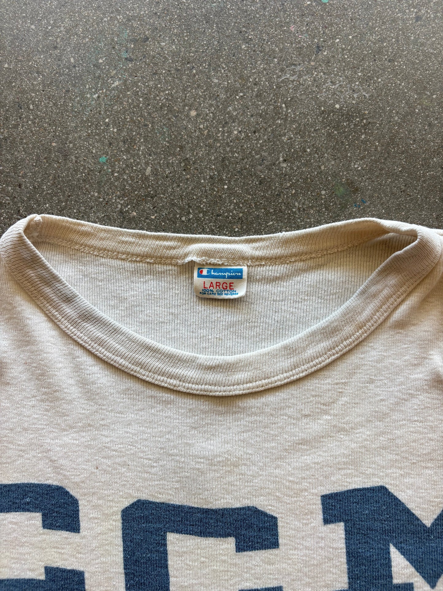 70’S CHAMPION “CCM” WATERPRINT CUTOFF TEE - M