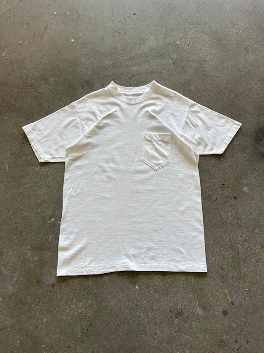 90’S WHITE BLANK POCKET TEE - M/L