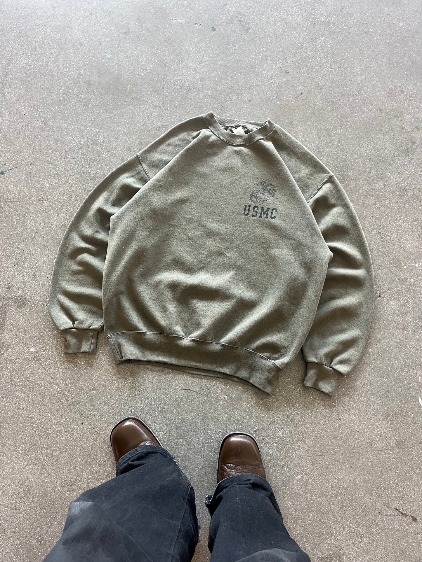 80’S OLIVE “USMC” CREWNECK - BOXY L