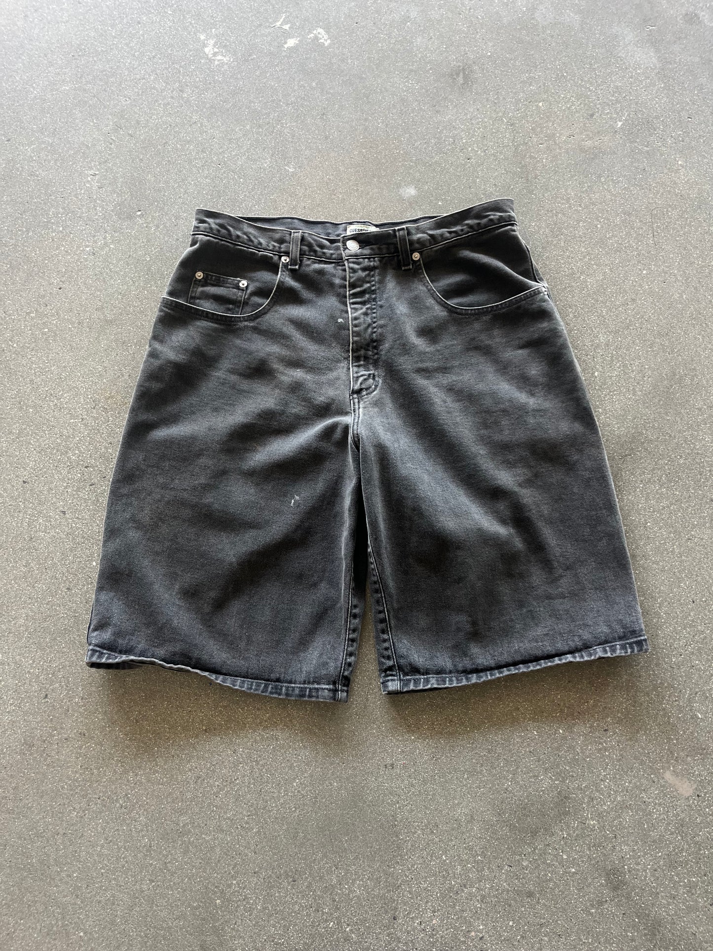 90’S FADED BLACK GUESS BAGGY JORTS - 33