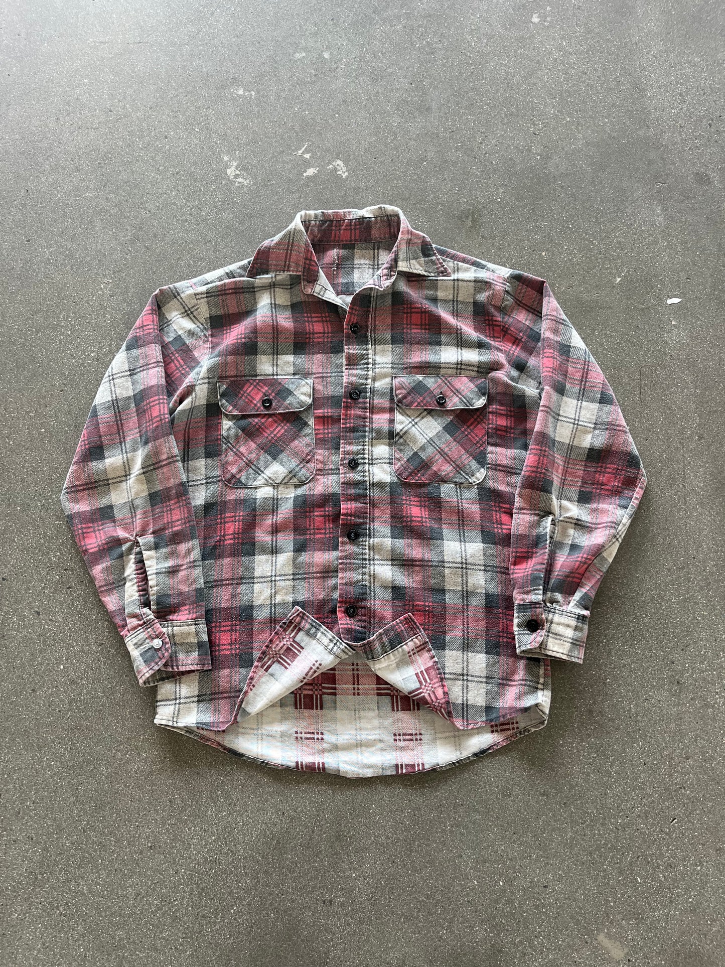 70’S RED PLAID WOVEN FLANNEL - M/L
