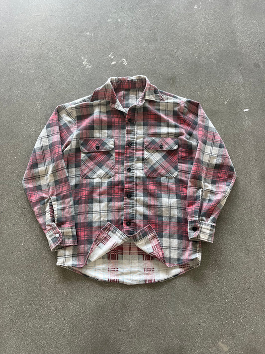 70’S RED PLAID WOVEN FLANNEL - M/L