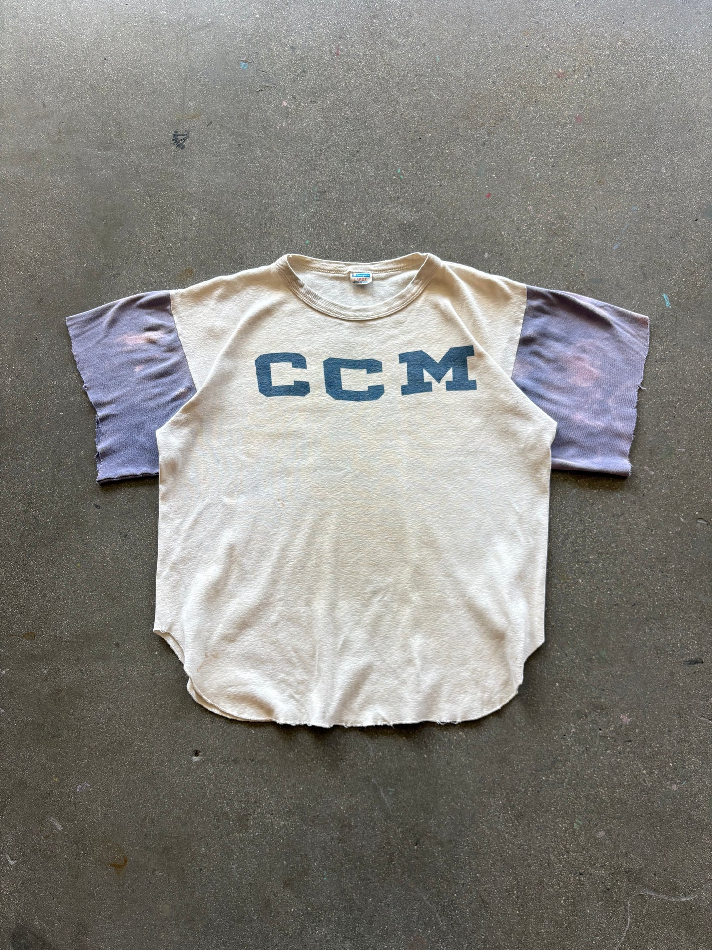 70’S CHAMPION “CCM” WATERPRINT CUTOFF TEE - M