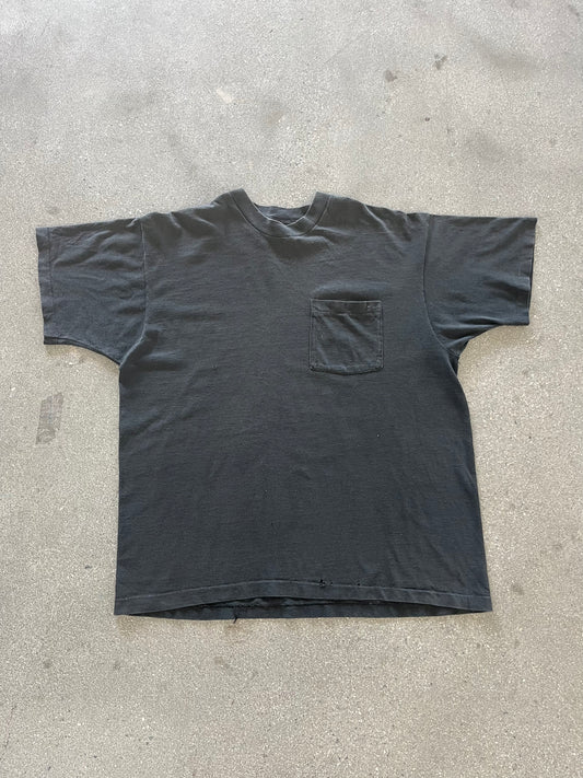 90’S BLACK BLANK POCKET TEE - BOXY L