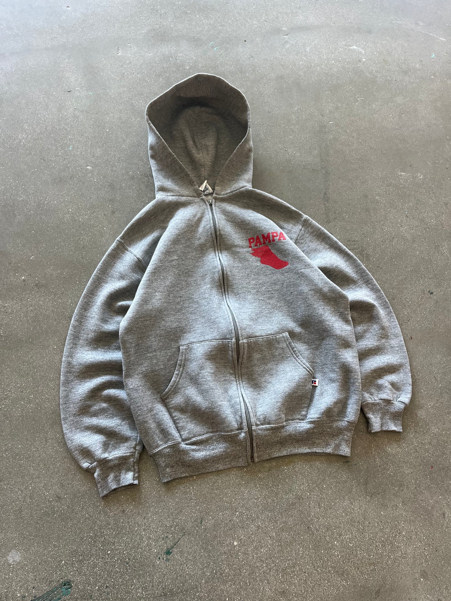 90’S HEATHER GRAY “PAMPA” ZIP UP RUSSELL HOODIE - BOXY M