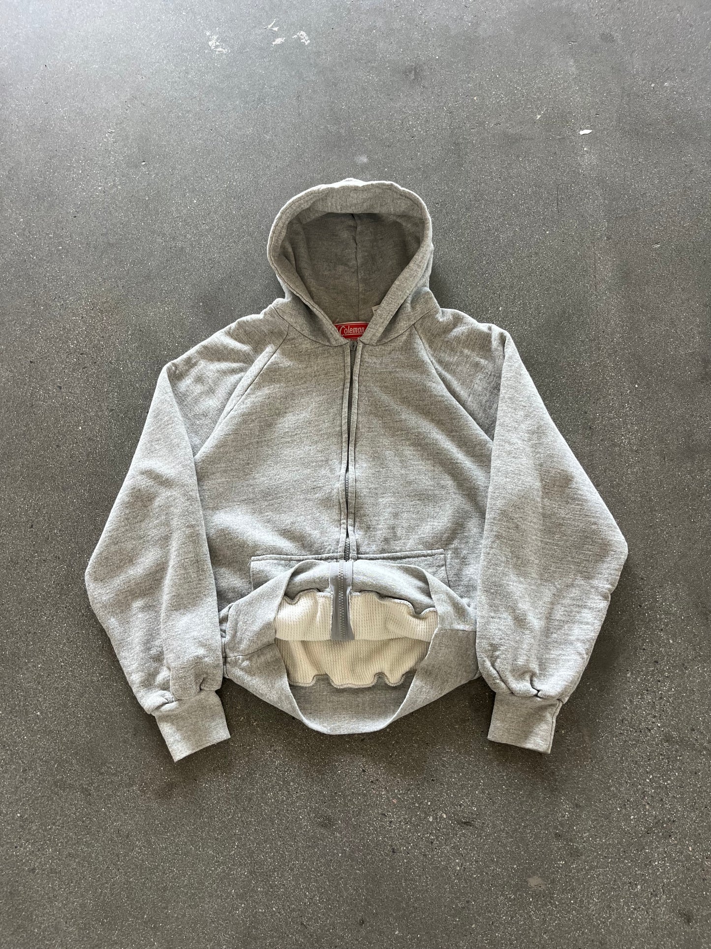 80’S HEATHER GRAY COLEMAN THERMAL LINE ZIP UP HOODIE - M