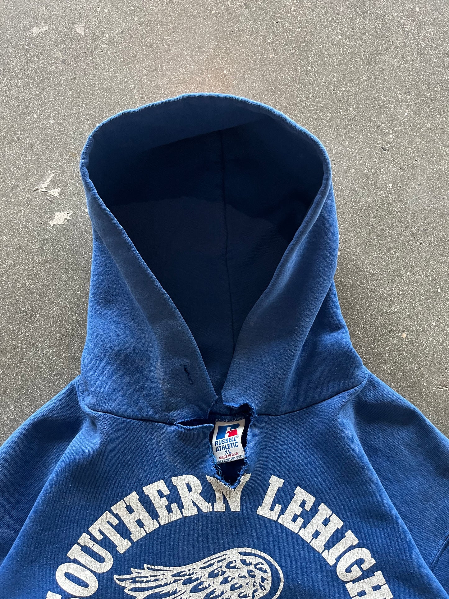 90’S PRIMARY BLUE “LEHIGH TRACK” RUSSELL HOODIE - BOXY L