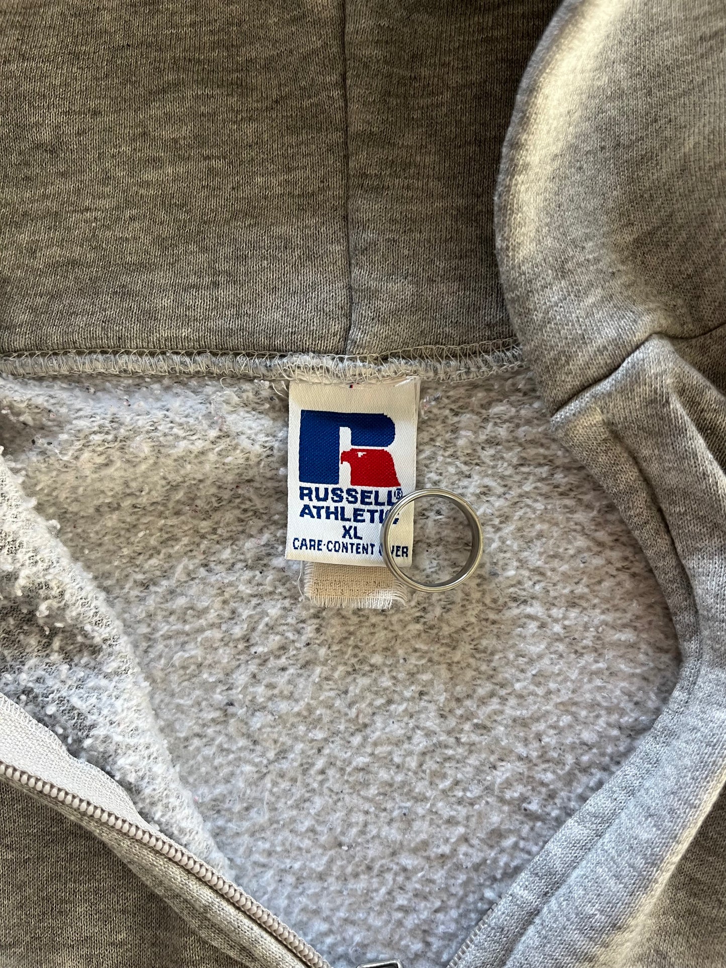 90’S GRAY RUSSELL ATHLETIC ZIP UP HOODIE - BOXY L