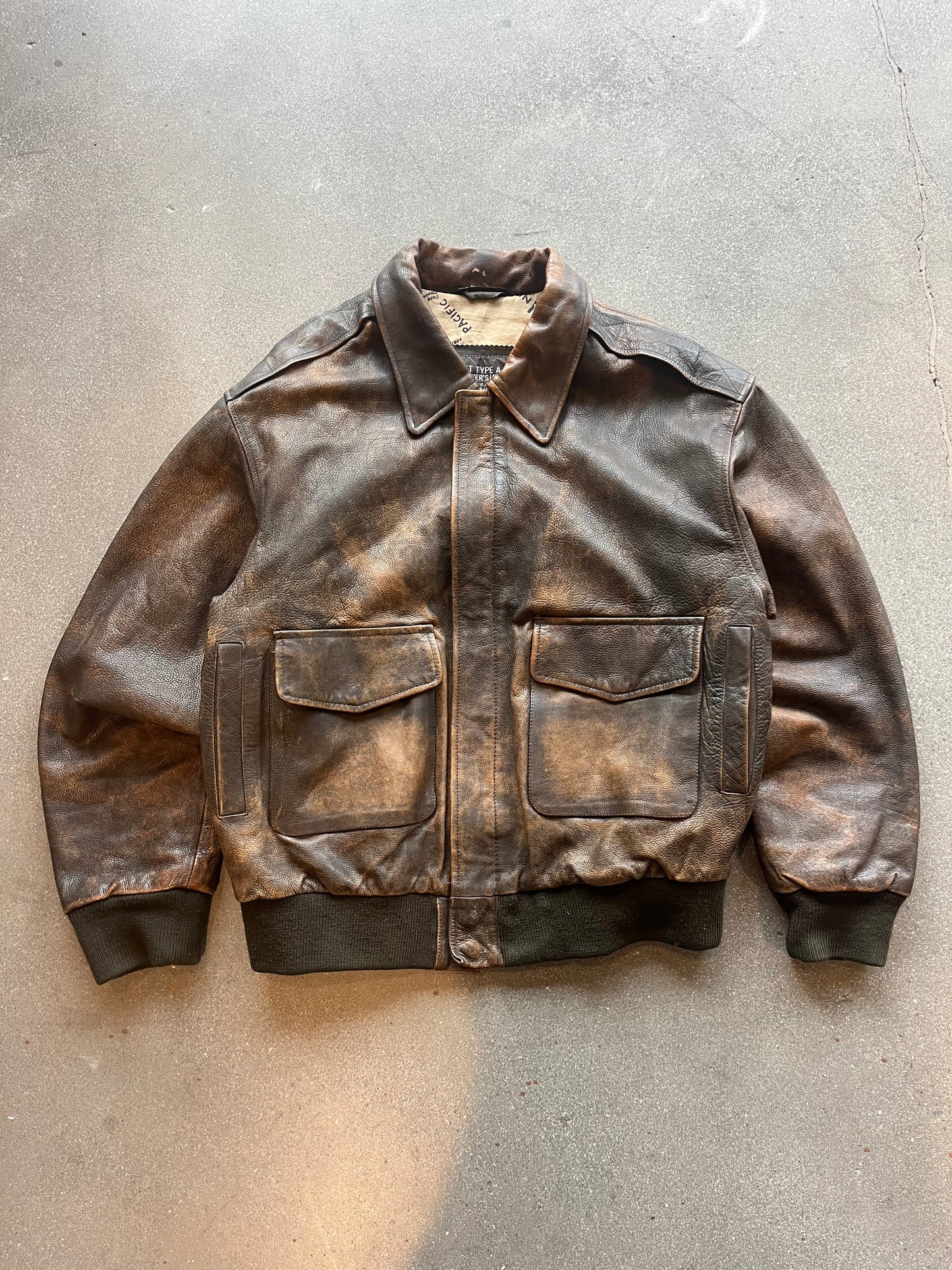80’S BROWN LEATHER TYPE A-2 FLIGHT JACKET - BOXY M/L