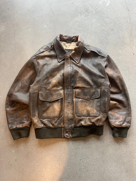 80’S BROWN LEATHER TYPE A-2 FLIGHT JACKET - BOXY M/L
