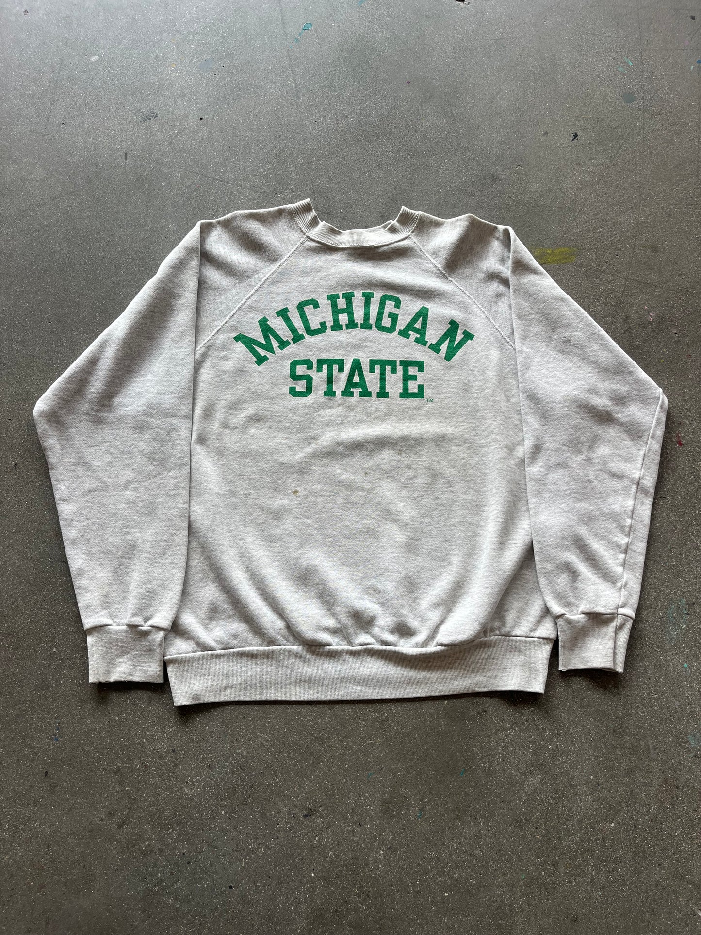 90’S HEATHER GRAY “MICHIGAN ST.” CREWNECK - BOXY L