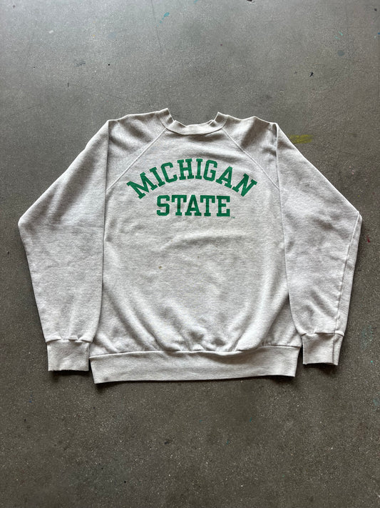 90’S HEATHER GRAY “MICHIGAN ST.” CREWNECK - BOXY L