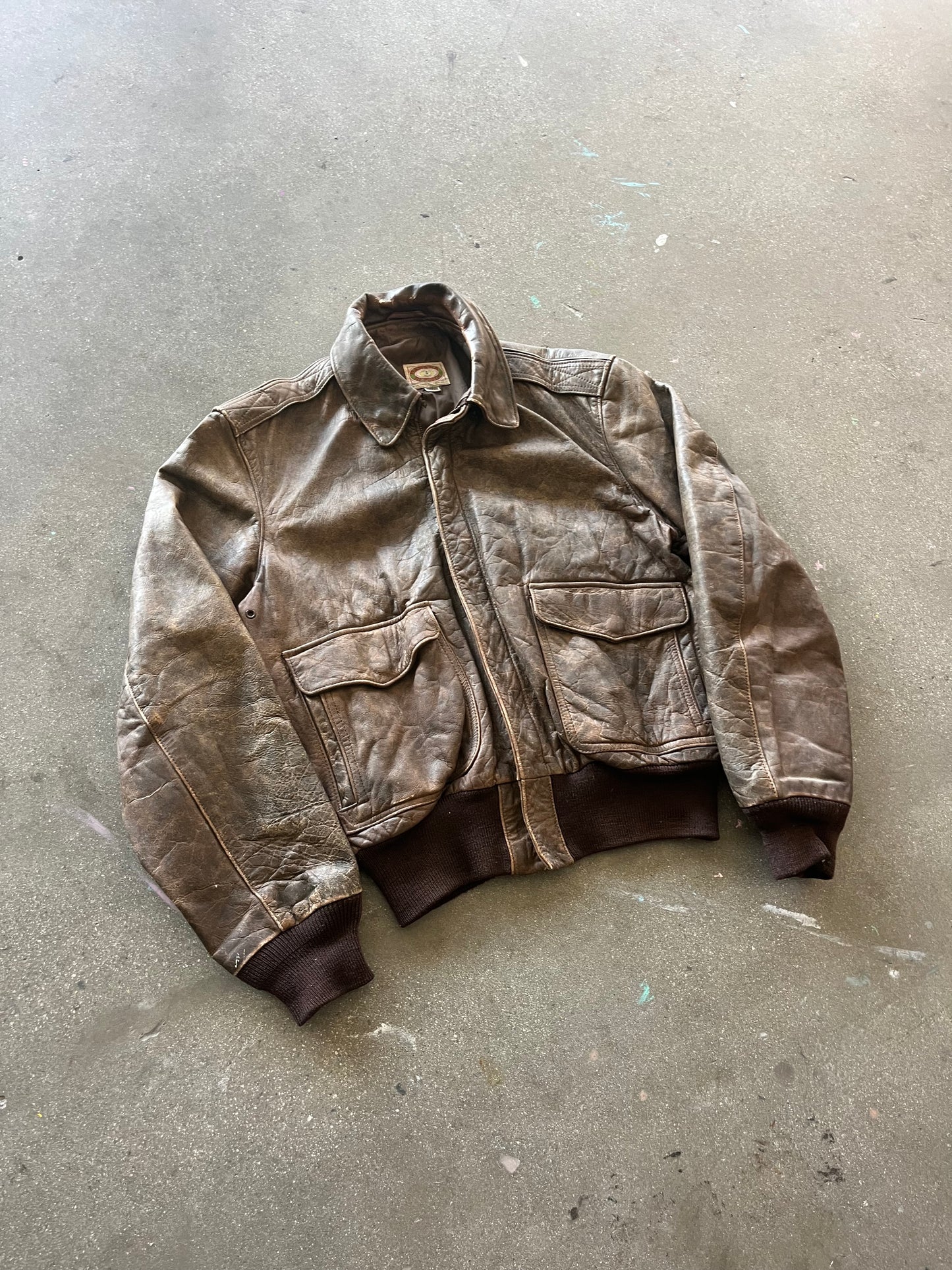 80’S BANANA REPUBLIC BROWN LEATHER FLIGHT JACKET - S/M