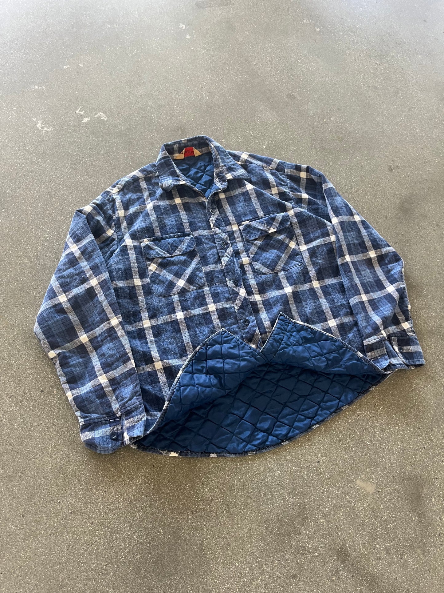80’S BLUE QUILT LINED WOVEN FLANNEL - BOXY L