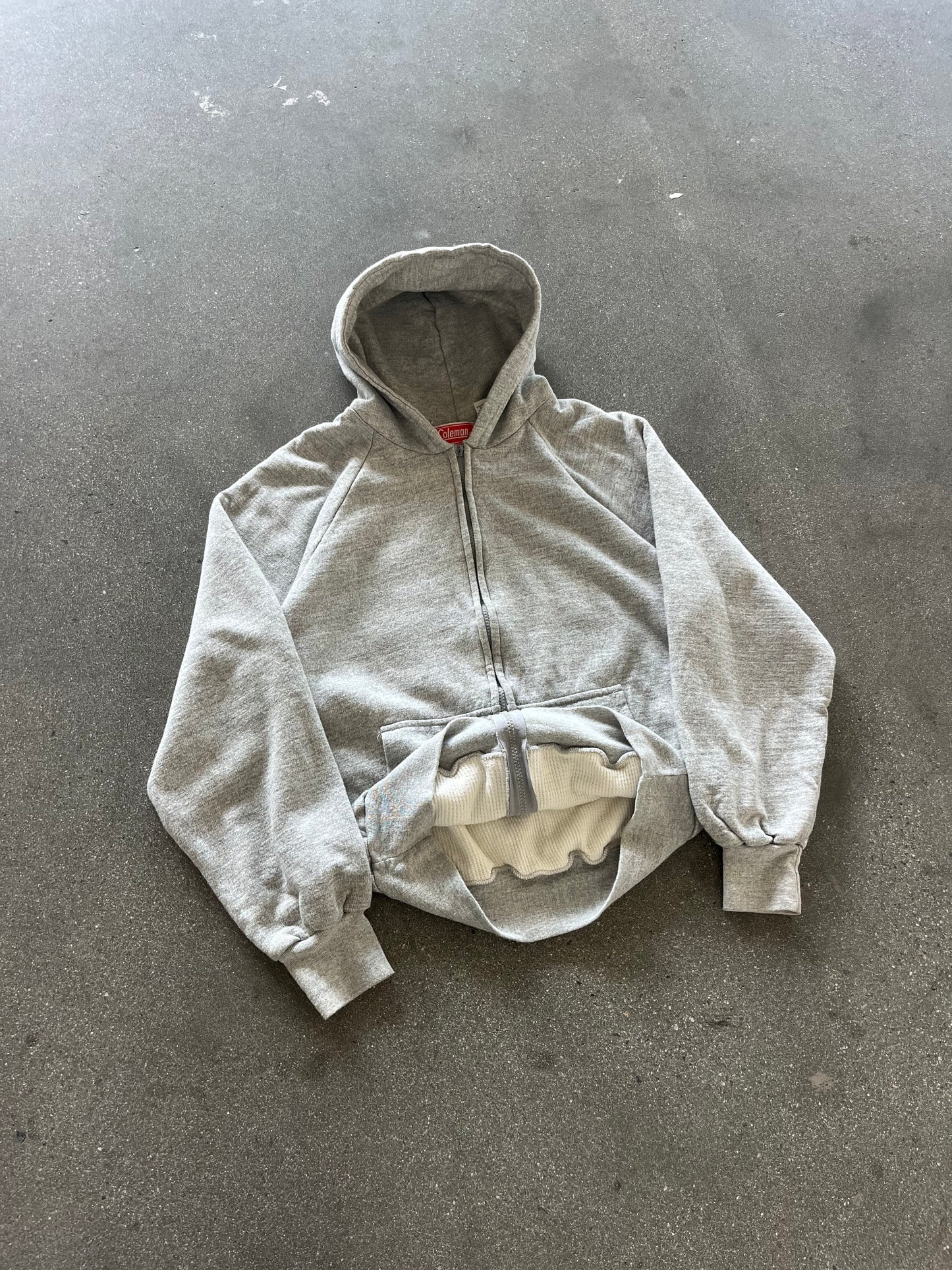 80’S HEATHER GRAY COLEMAN THERMAL LINE ZIP UP HOODIE - M