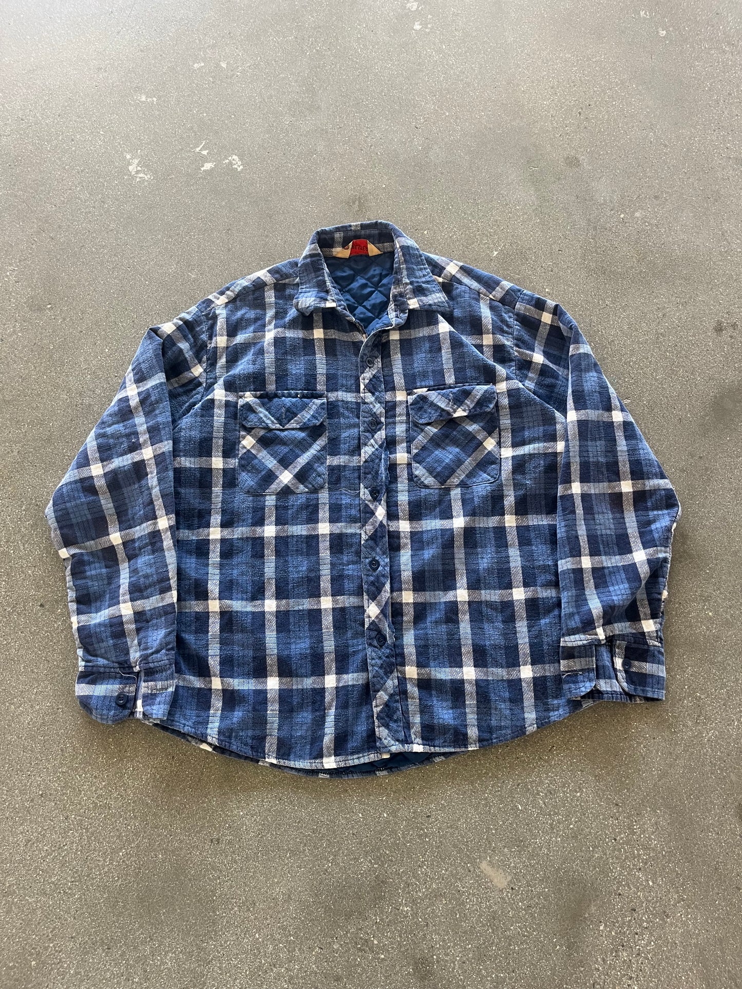 80’S BLUE QUILT LINED WOVEN FLANNEL - BOXY L