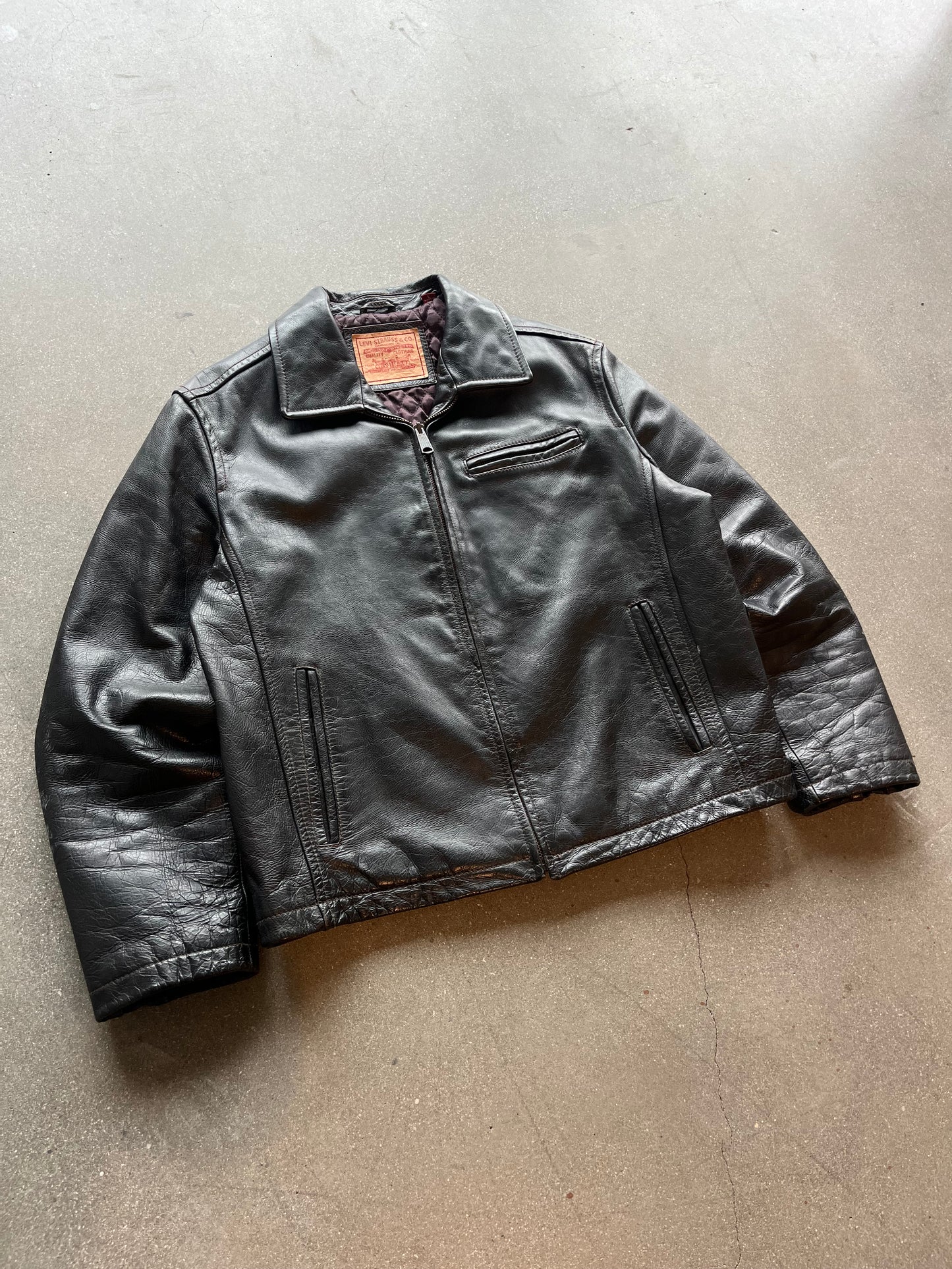 90’S BLACK QUILT LINED LEVI’S LEATHER JACKET - BOXY L