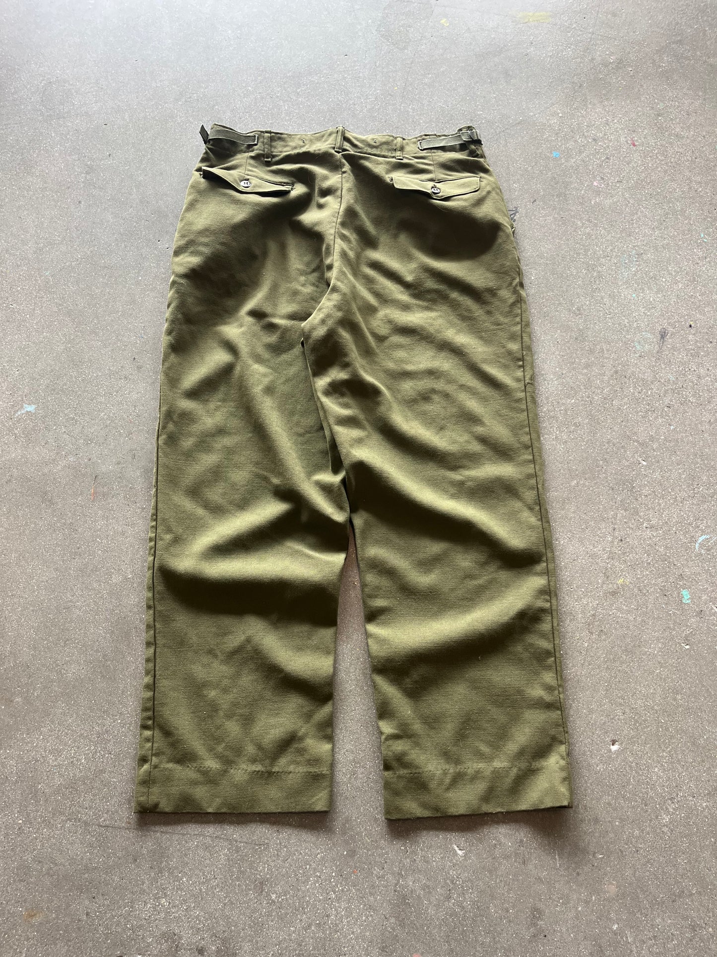 70’S FOREST GREEN WOOL ARMY PANTS - L
