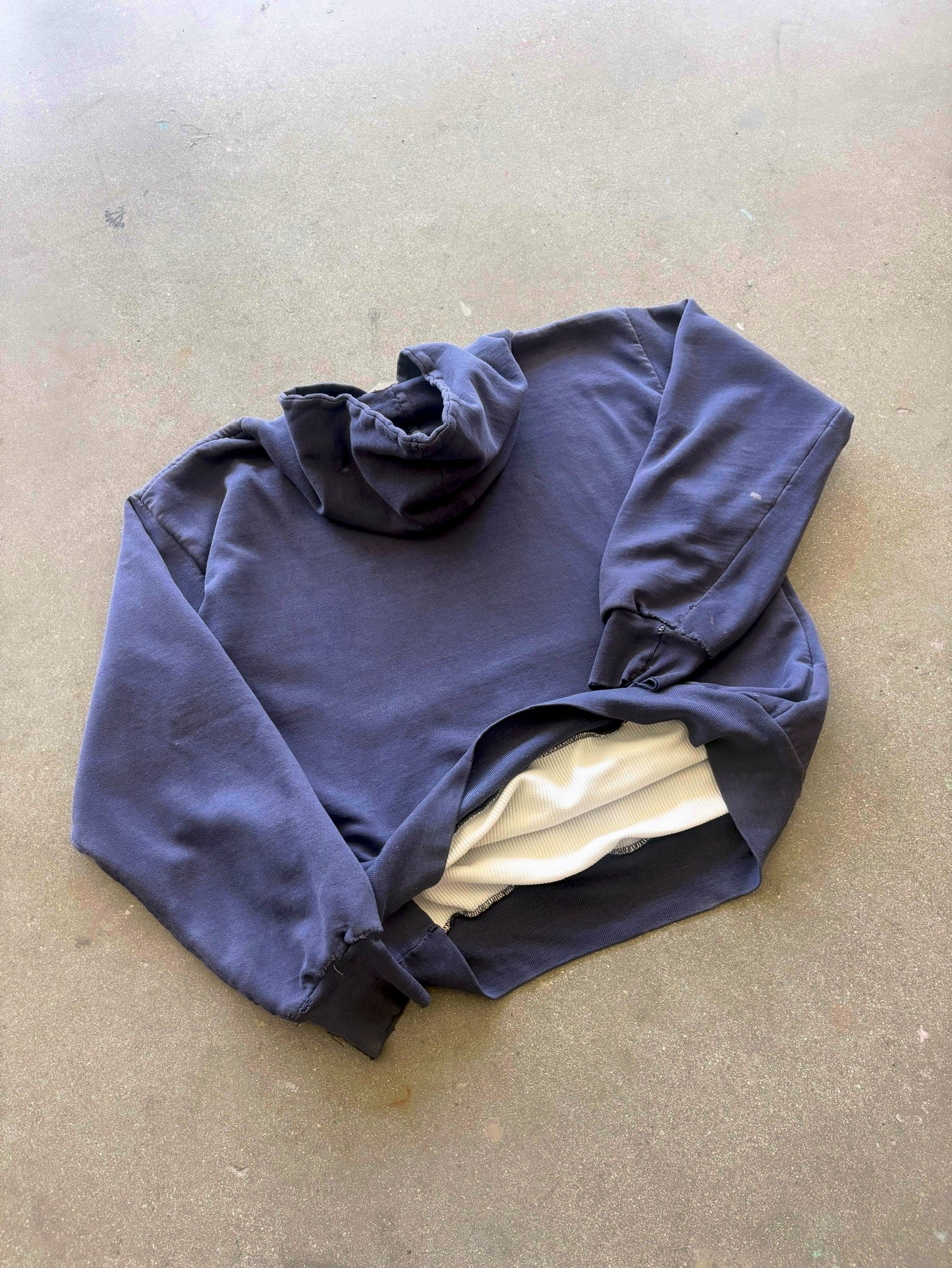 80’S NAVY THERMAL LINED HOODIE - M