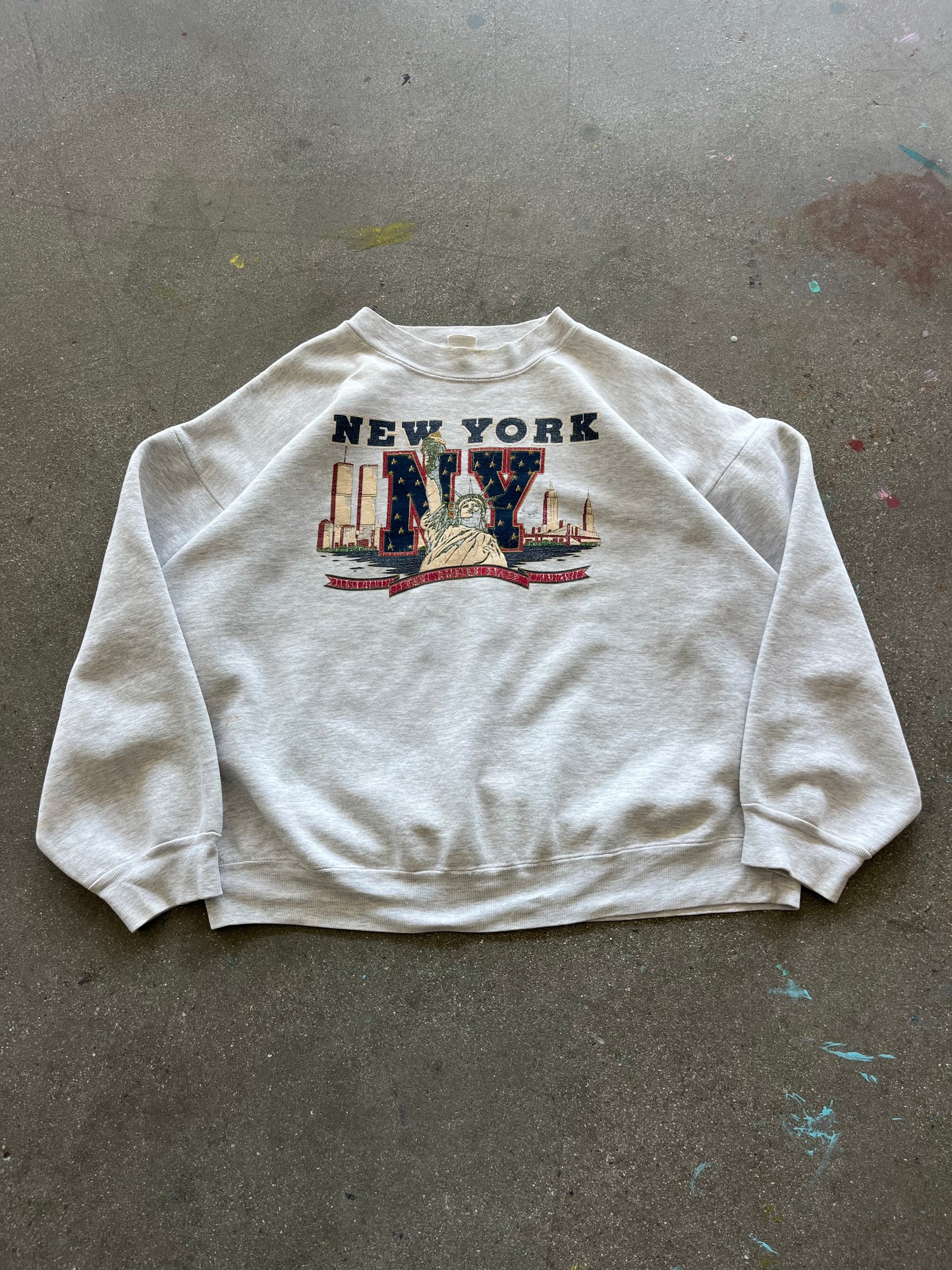 90’S HEATHER GRAY “NEW YORK” CREWNECK - BOXY L/XL