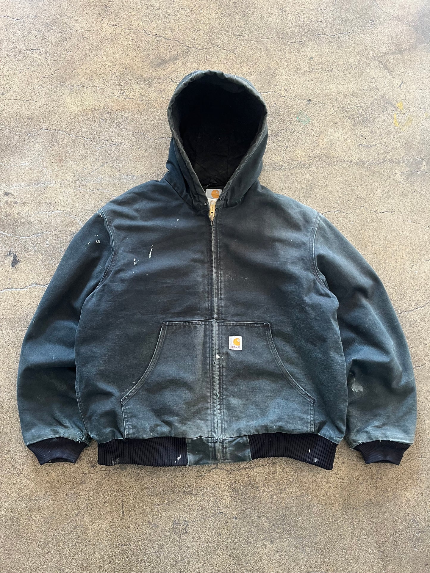 90’S FADED BLACK HOODED CARHARTT JACKET - BOXY L/XL