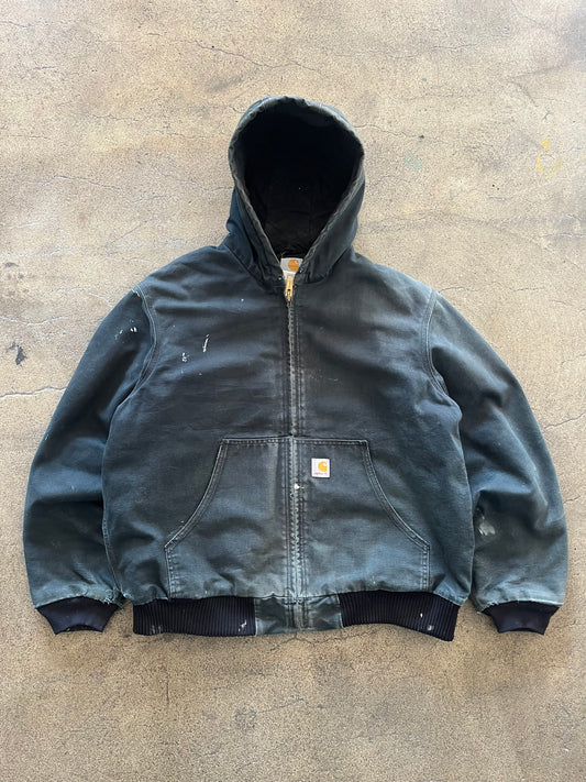 90’S FADED BLACK HOODED CARHARTT JACKET - BOXY L/XL