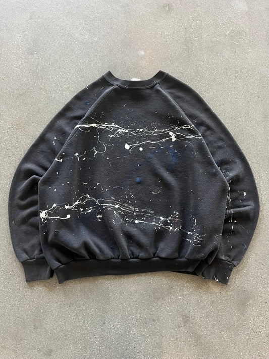80’S BLACK RAGLAN PAINT SPLATTERED CREWNECK - BOXY L