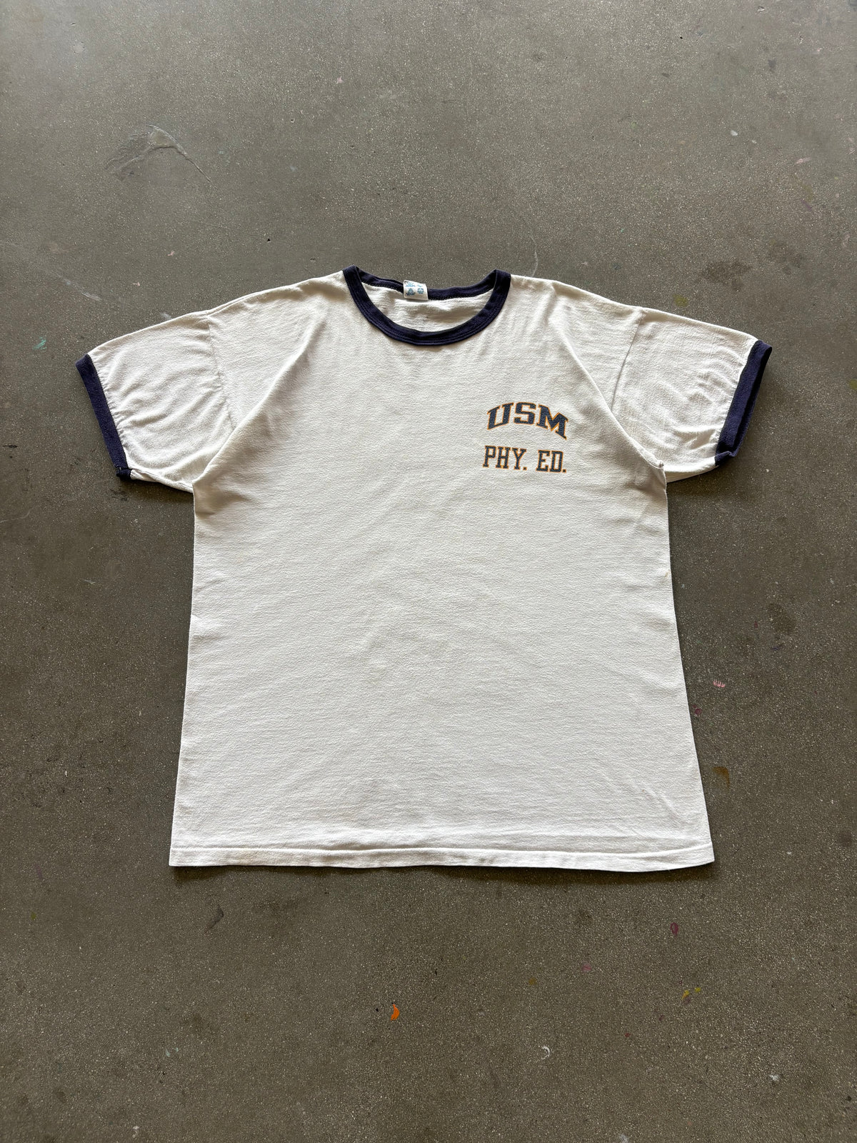 80’S CHAMPION “USM PHYS ED” RINGER TEE - L/XL