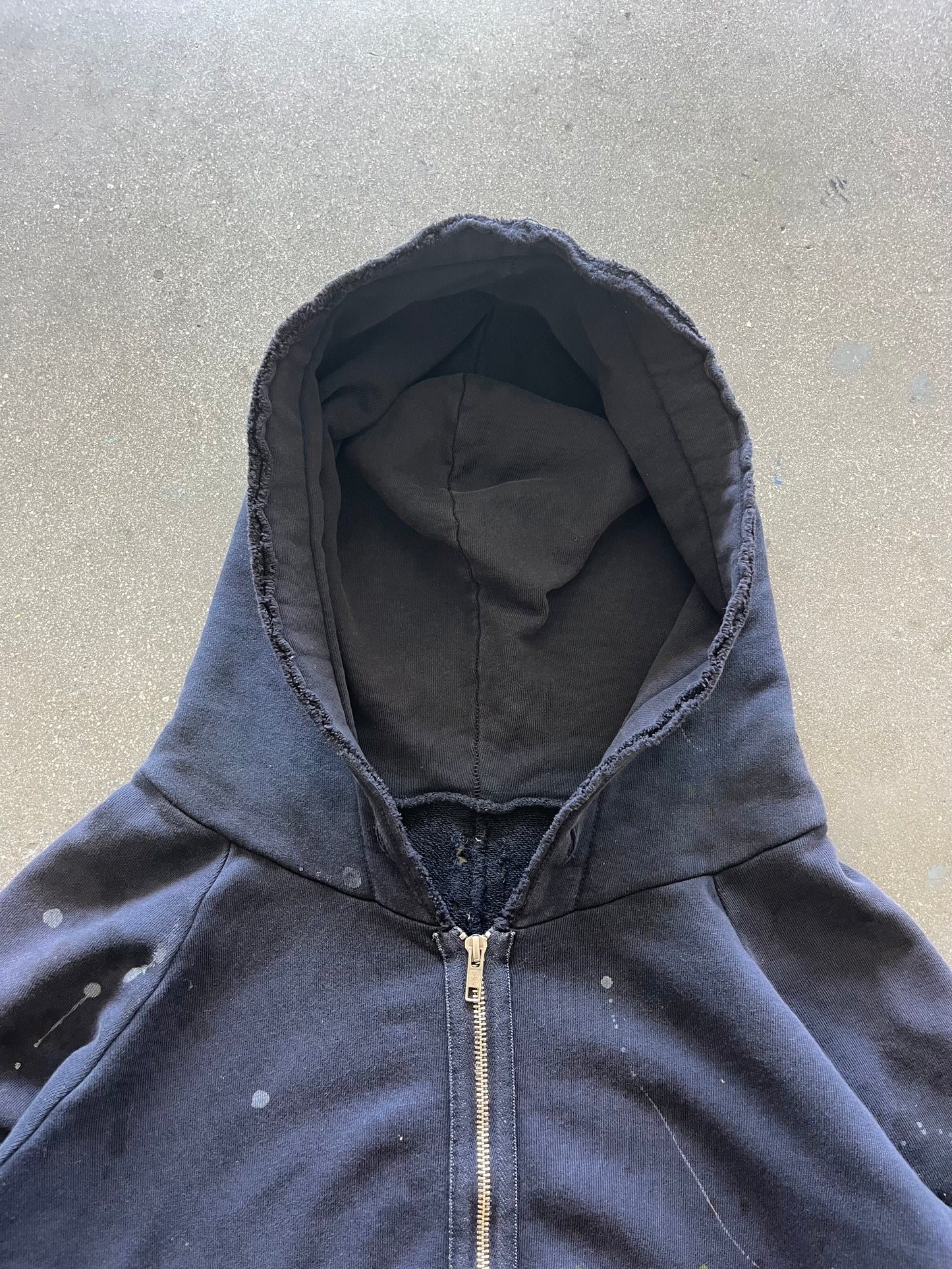 2000’S NAVY PAINT SPLATTERED ZIP UP HOODIE - M