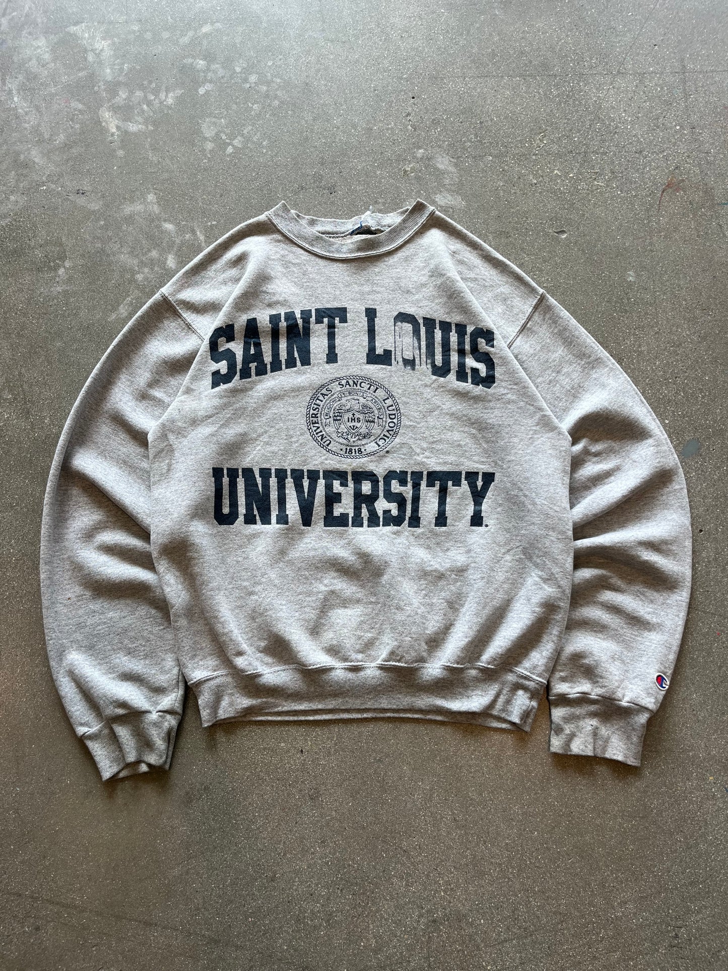 90’S HEATHER GRAY “ST. LOUIS UNIVERSITY” CREWNECK - BOXY M