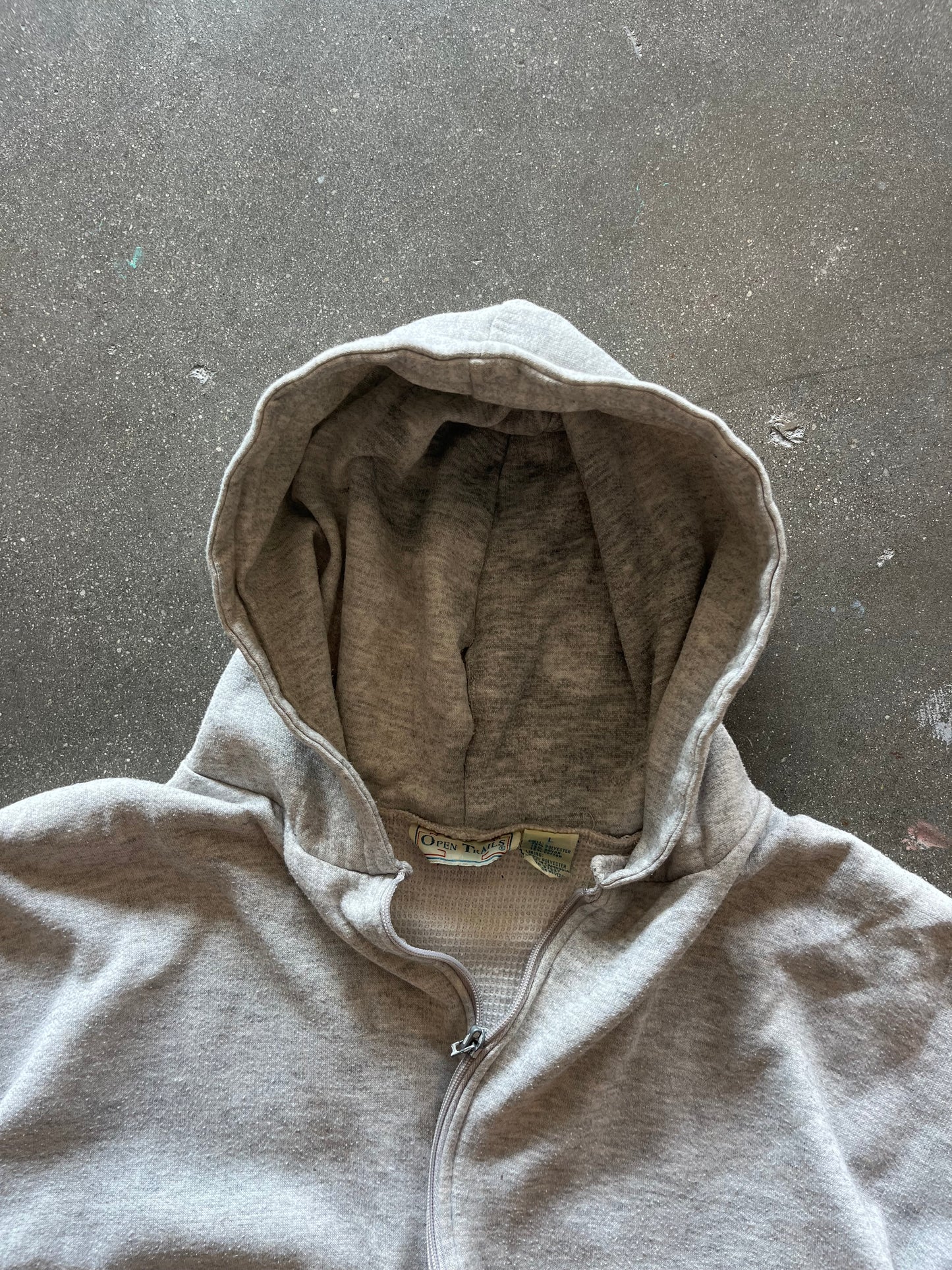 80’S HEATHER GRAY THERMAL LINED ZIP UP HOODIE - BOXY L