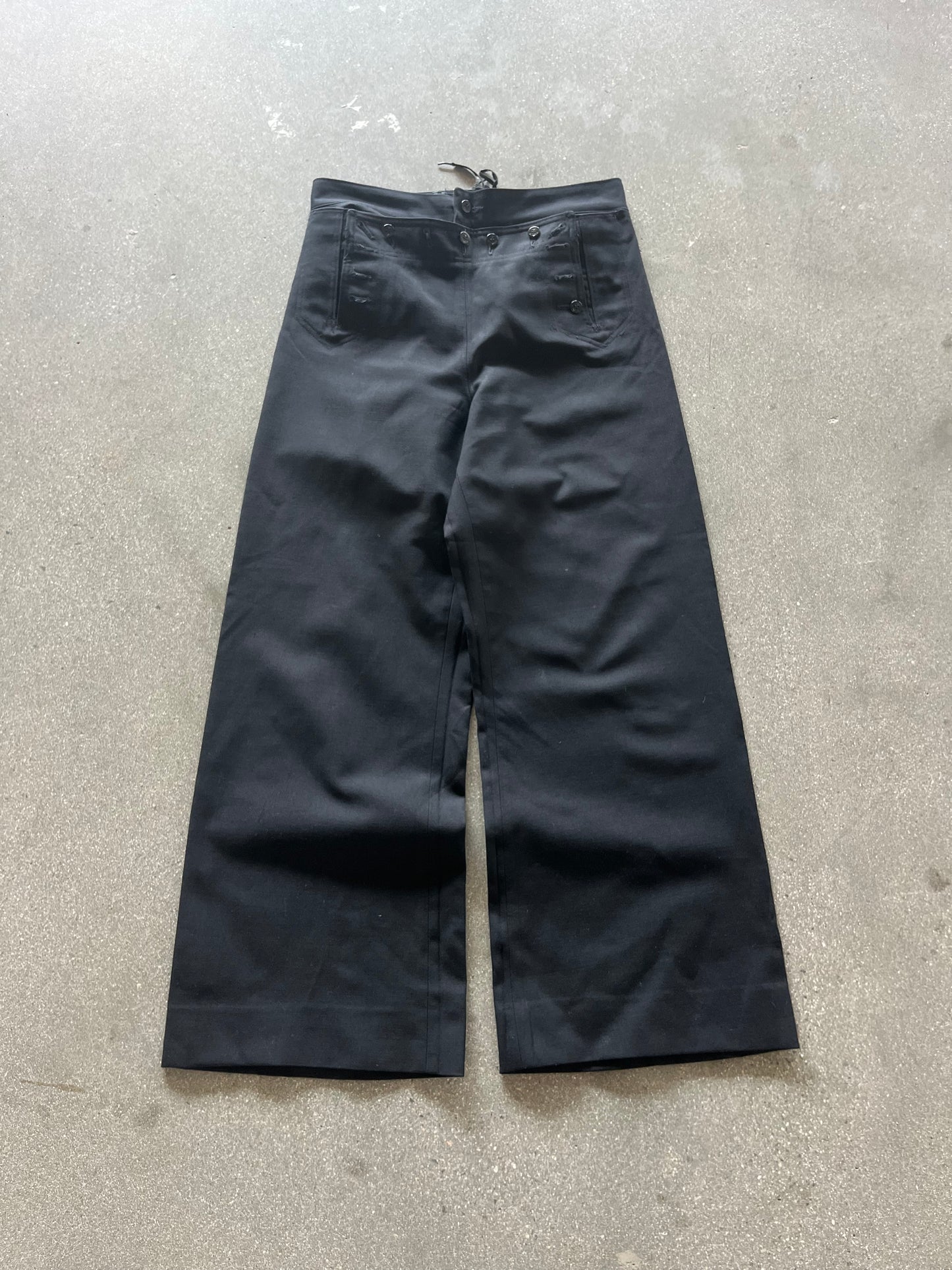 60’S JET BLACK WOOL SAILOR PANTS - 32