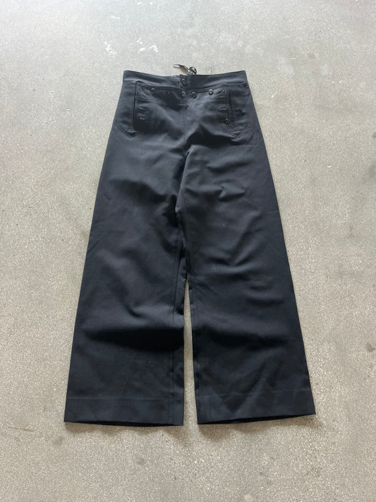 60’S JET BLACK WOOL SAILOR PANTS - 32