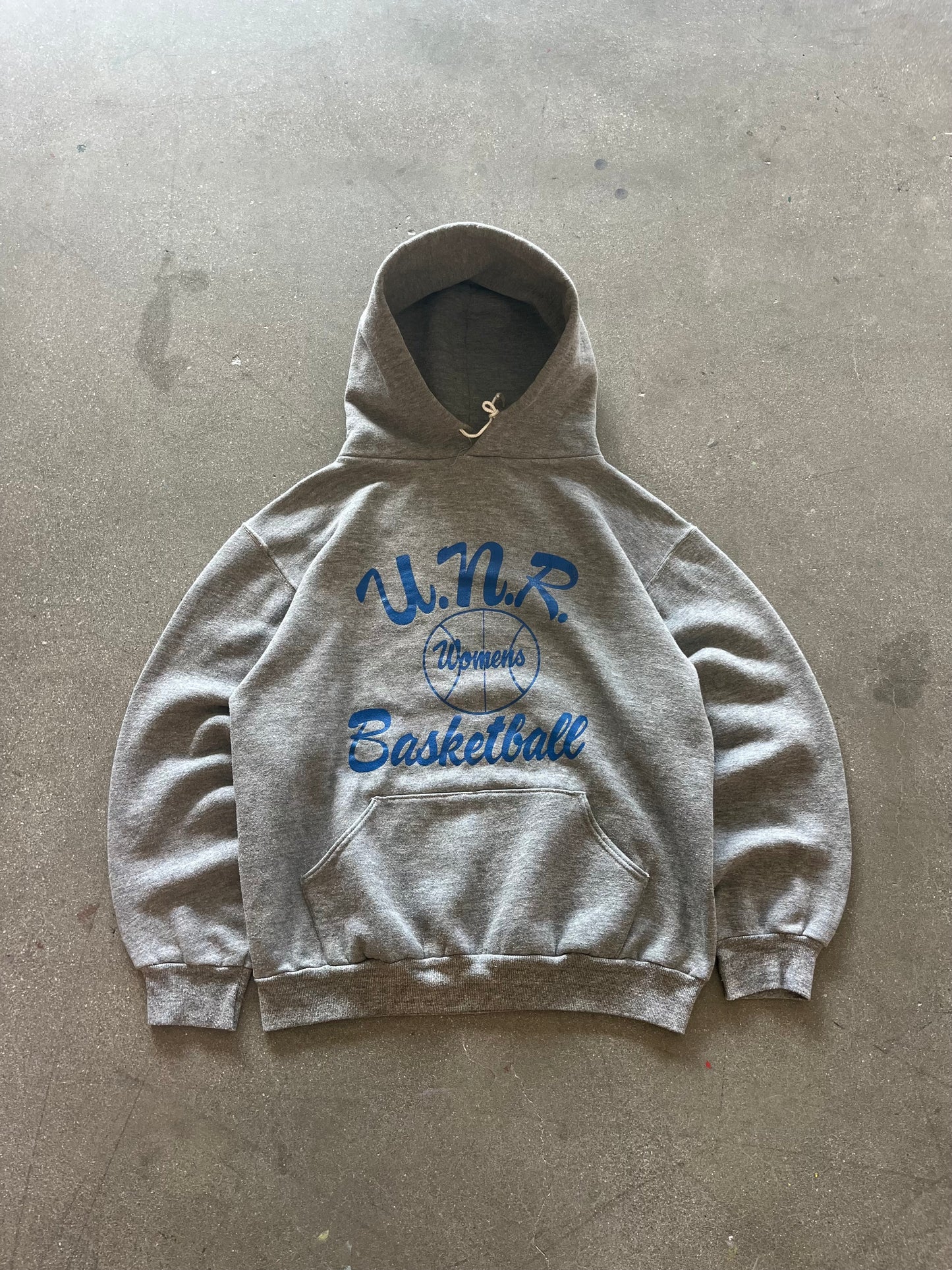 70’S HEATHER GRAY “U.N.R. WOMENS BASKETBALL” RUSSELL HOODIE - M