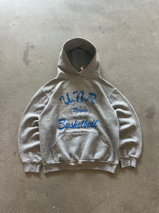 70’S HEATHER GRAY “U.N.R. WOMENS BASKETBALL” RUSSELL HOODIE - M