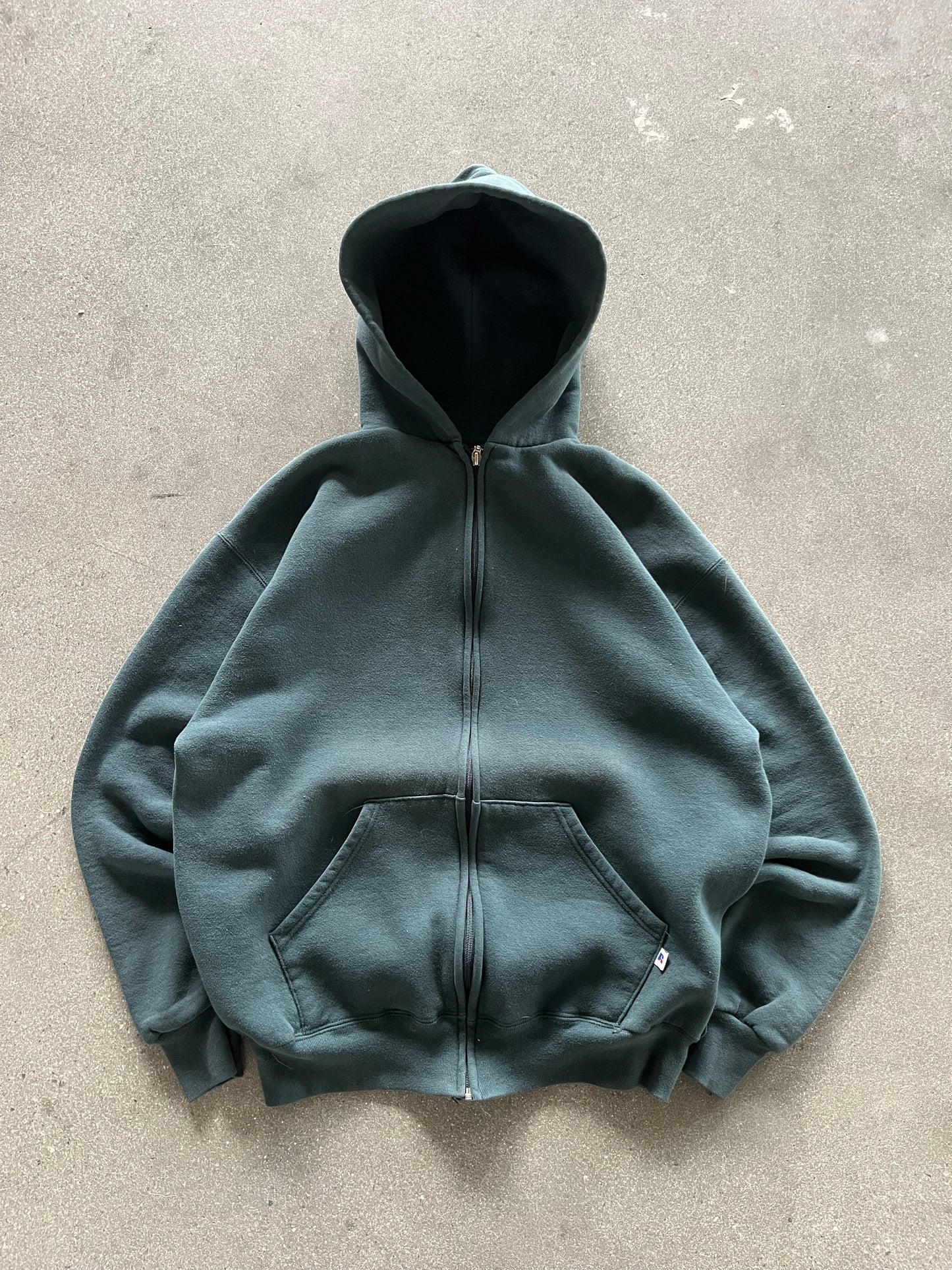 90’S HUNTER GREEN RUSSELL ZIP UP HOODIE - BOXY L