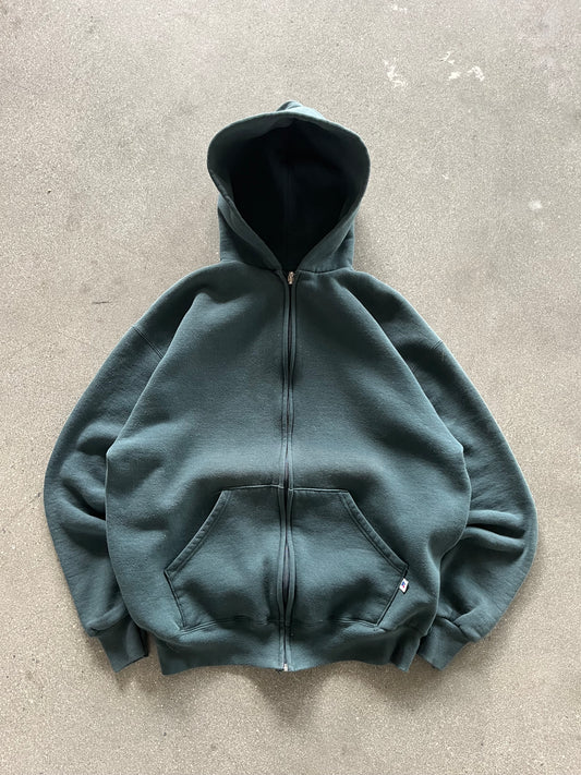 90’S HUNTER GREEN RUSSELL ZIP UP HOODIE - BOXY L