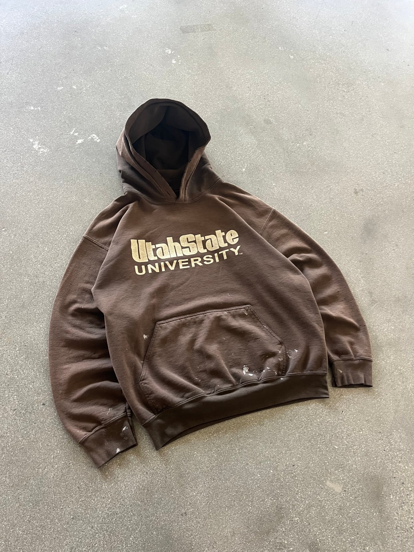 90’S PAINT SPLATTERED “UTAH ST.” HOODIE - BOXY M/L