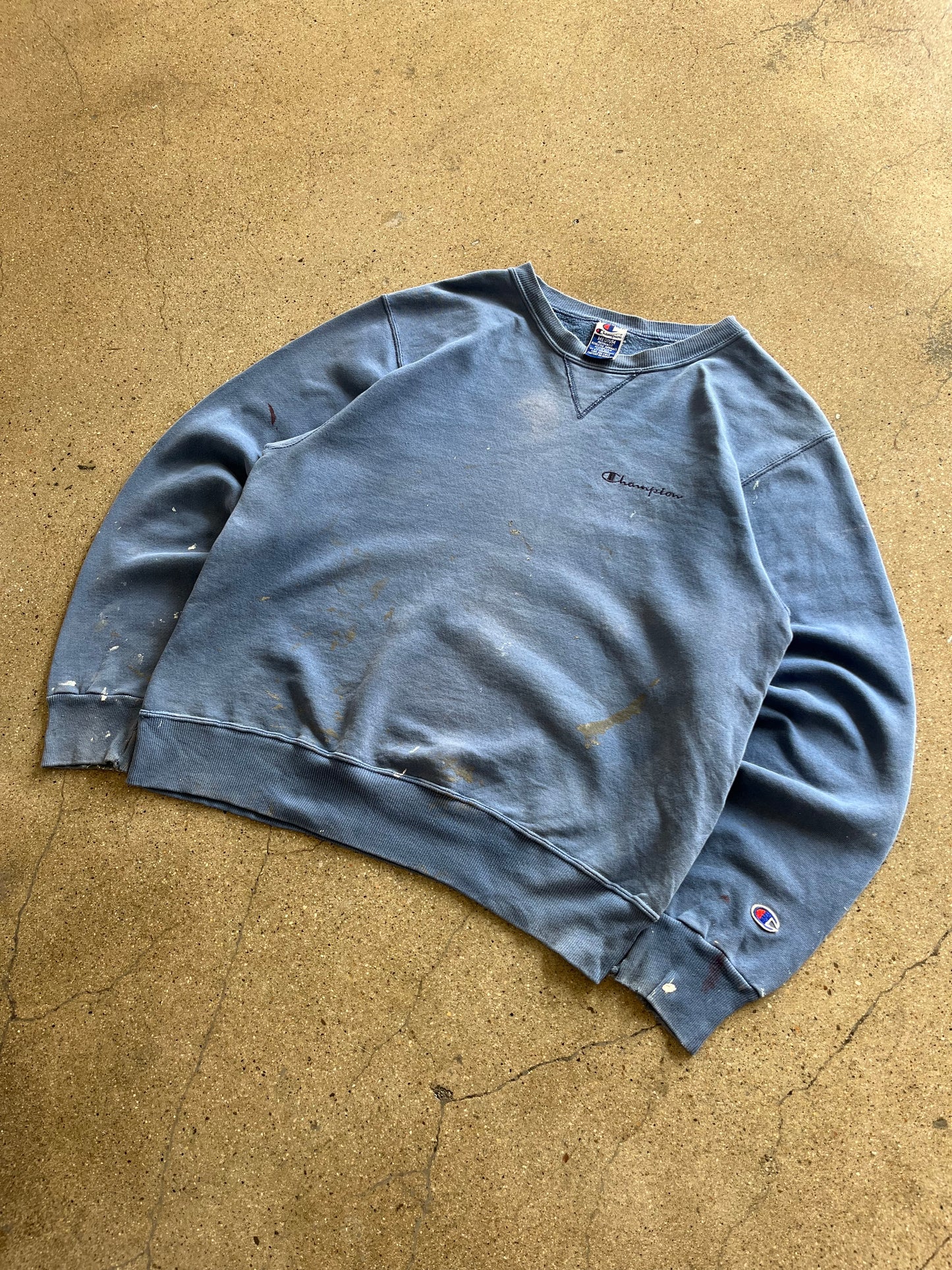 90’S TRASHED AQUA BLUE CHAMPION CREWNECK - BOXY M
