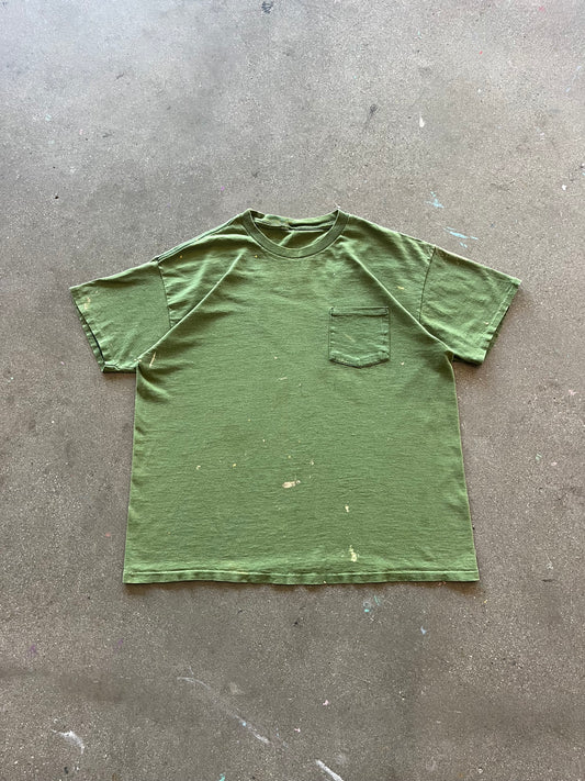90’S LIME PAINT SPLATTERED POCKET TEE - BOXY M/L