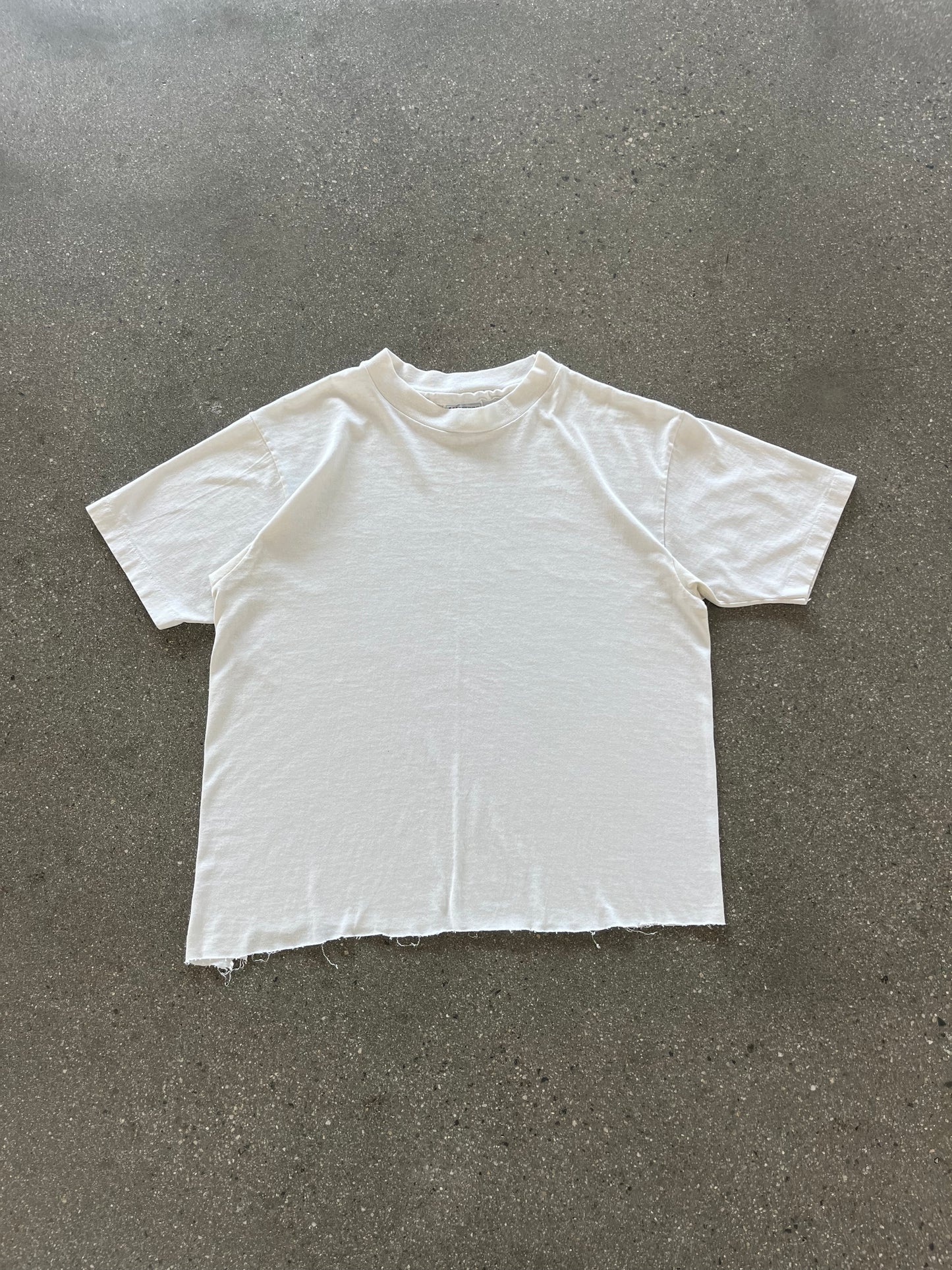 80’S WHITE HANES CUTOFF BLANK TEE - S