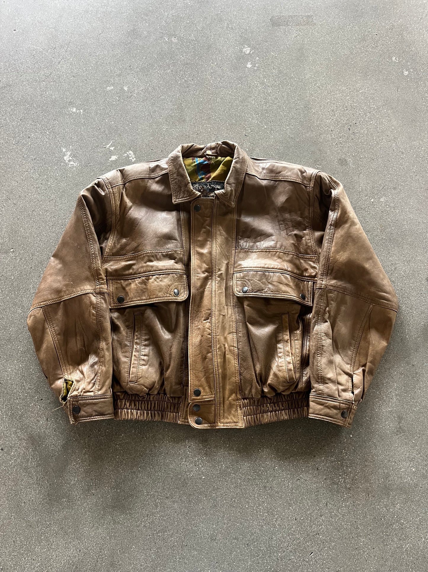 80’S BROWN LEATHER FLIGHT JACKET - M