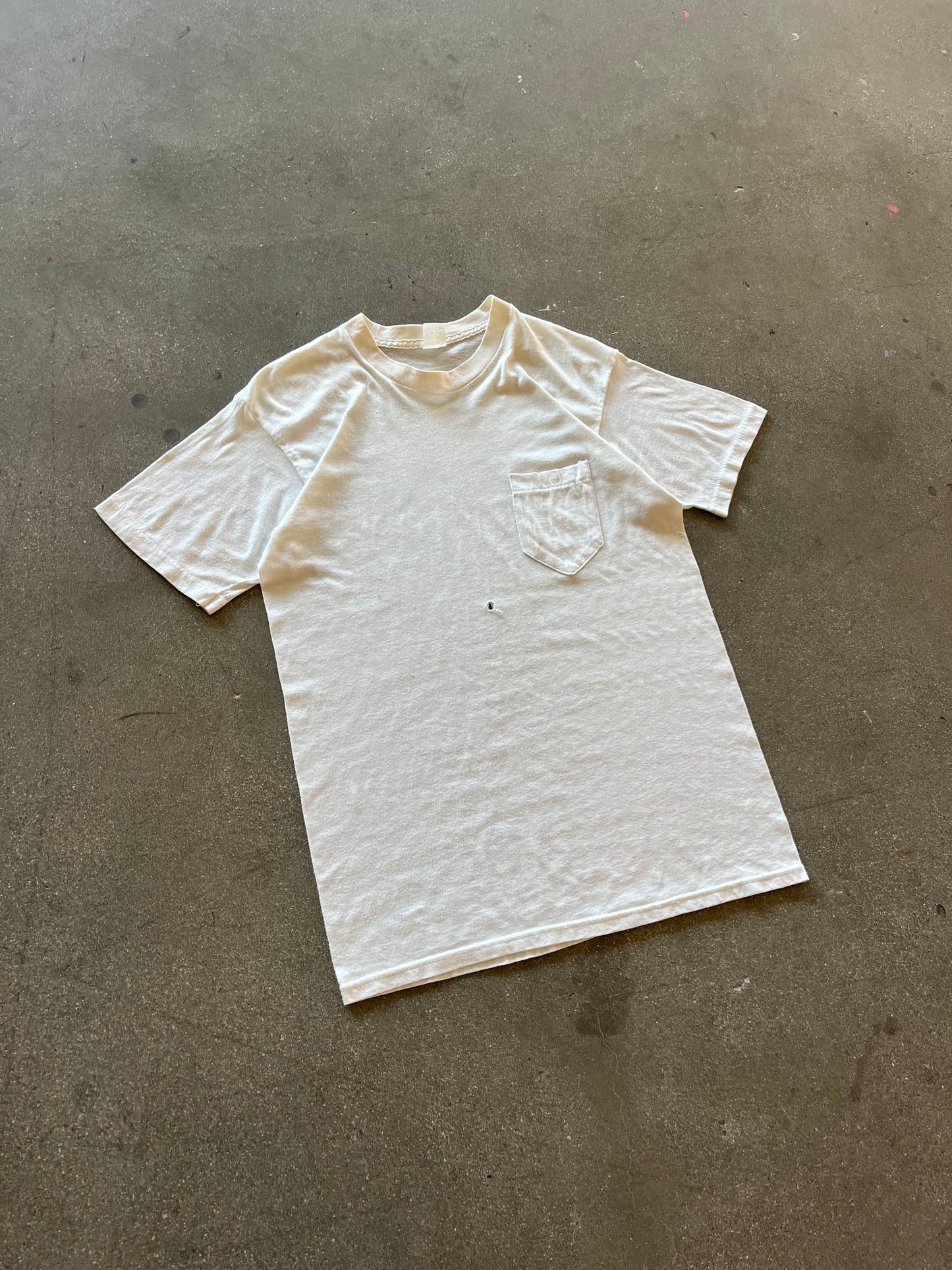 80’S WHITE SELVEDGE POCKET TEE - S/M
