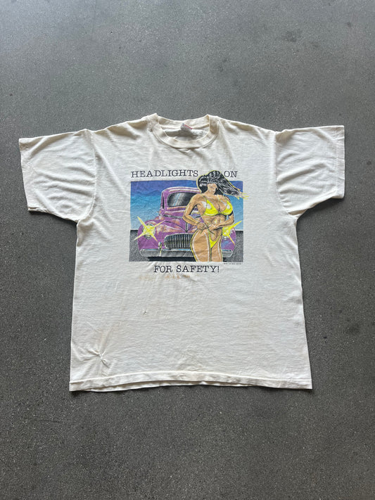 90’S “HEADLIGHTS ON FOR SAFETY” TEE - BOXY L/XL