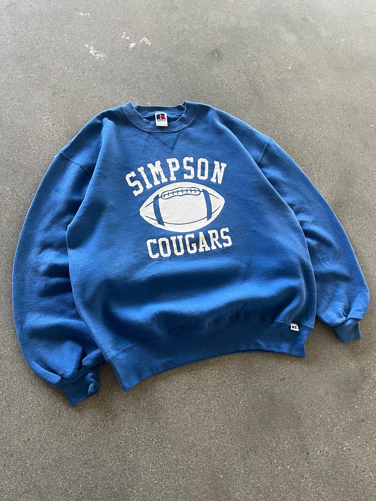 90’S PRIMARY BLUE “SIMPSON COUGARS” RUSSELL CREWNECK - BOXY L