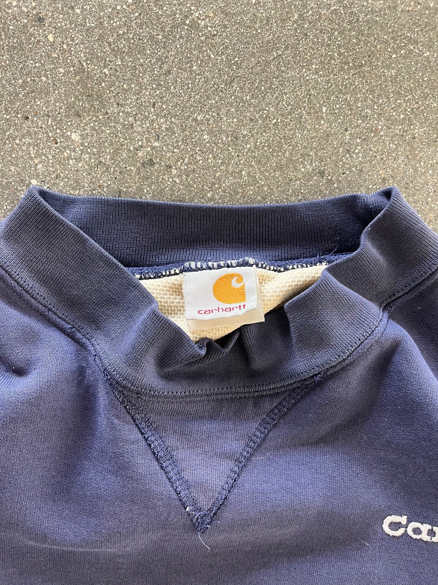 90’S SUNFADED NAVY THERMAL LINED CARHARTT CREWNECK - BOXY L