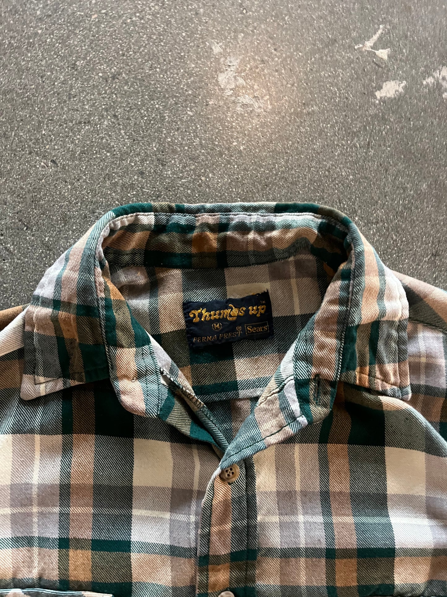 70’S GREEN PLAID WOVEN FLANNEL - M/L